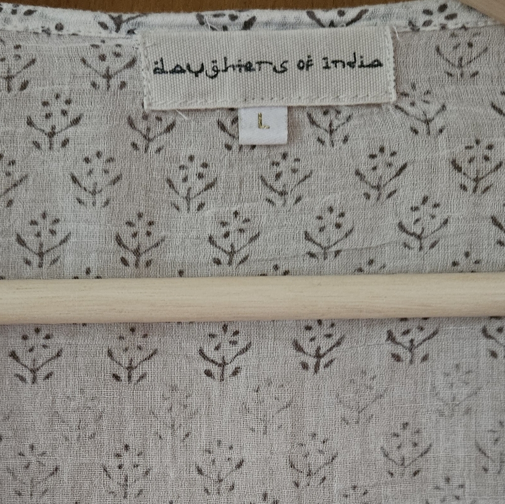 Daughters of India Beige Floral Print Cotton Blouse